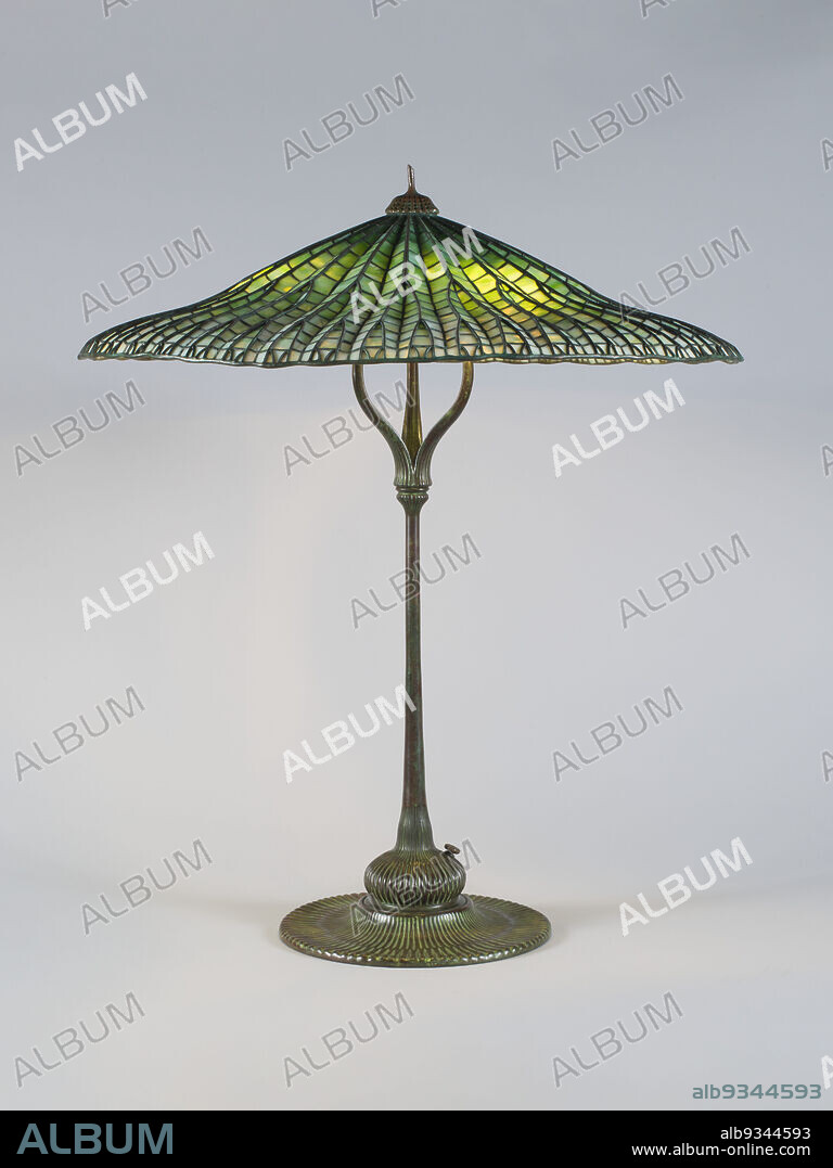 Lotus, Pagoda Lamp, Louis Comfort Tiffany, American, 18481933, Tiffany Studios, Corona, New York, 19001938, c.19001905, Bronze and leaded Favrile glass, Made in Corona, New York, United States, North and Central America, Glassware, lighting, 31 1/2 in. x 26 1/8 in. (80 x 66.4 cm).