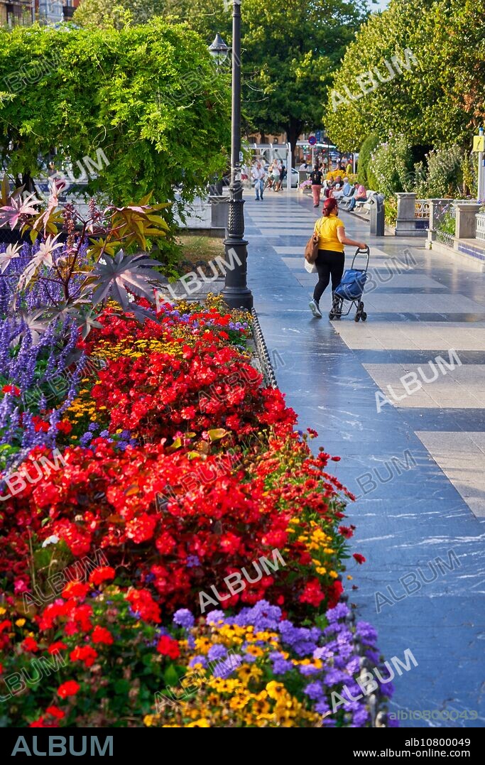 Jardines en la Plaza Easo, Barrio Amara, Donostia, San Sebastian, Ciudad cosmopolita de 187.000 habitantes, destaca por su gastronomía, playas urbanas y edificios inspirados en la arquitectura parisina, Gipuzkoa, Basque Country, Spain, Europe.