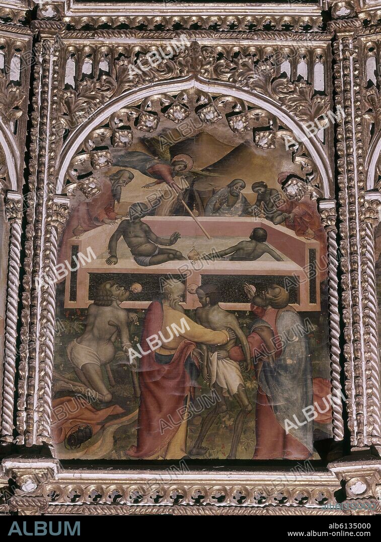 NICOLÒ DELLI. RETABLO MAYOR - PISCINA PROBATICA - CURACION DEL PARALITICO DE LA PISCINA - MILAGRO DE JESUS - SIGLO XV - GOTICO INTERNACIONAL.