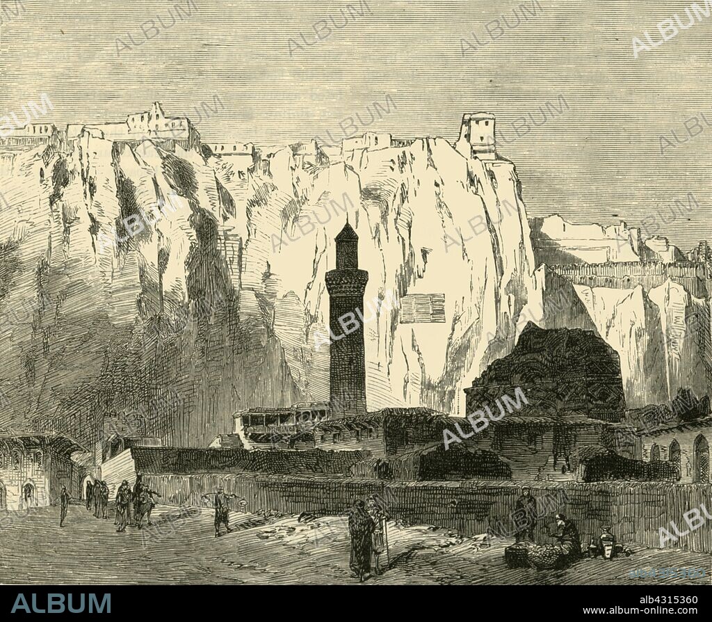 'The Rock of Van', 1890. Van Fortress in  Anatolia on Lake Van, built in the ancient kingdom of Urartu during 9th-7th centuries BC. In 1021 the last king of Vaspurakan, John-Senekerim Artsruni, ceded his entire kingdom to the Byzantine empire.  From "Cassell's Illustrated Universal History, Vol. III - The Middle Ages", by Edmund Ollier. [Cassell and Company, Limited, London, Paris and Melbourne, 1890. ].