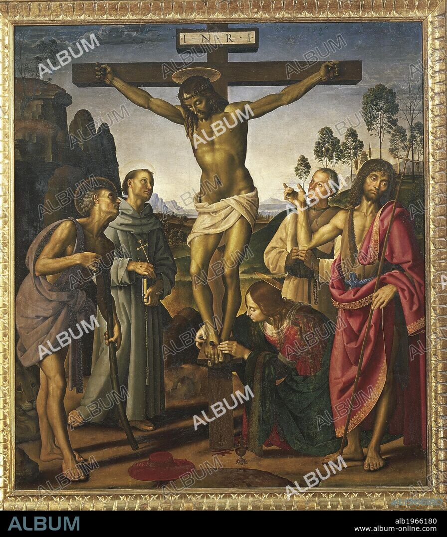 Crucifixion with Saints, 1483-1495, by Pietro Perugino (ca 1450-1523) and Luca Signorelli (1445-1523), oil on wood, 203x180 cm.
