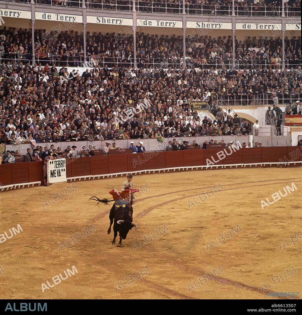 CORRIDA DE TOROS EL TORO SALE DE UN PASE - FOTO AÑOS 60.