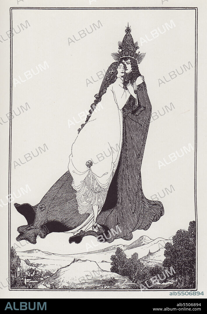 AUBREY BEARDSLEY. The Ascension of St Rose of Lima, 1896. The saint ascends to heaven; composition inspired by Durer's The Great Fortune. 'From The Savoy No. 2'. Published in "The Best of Beardsley" edited by R. A. Walker, [The Bodley Head, London, 1948].