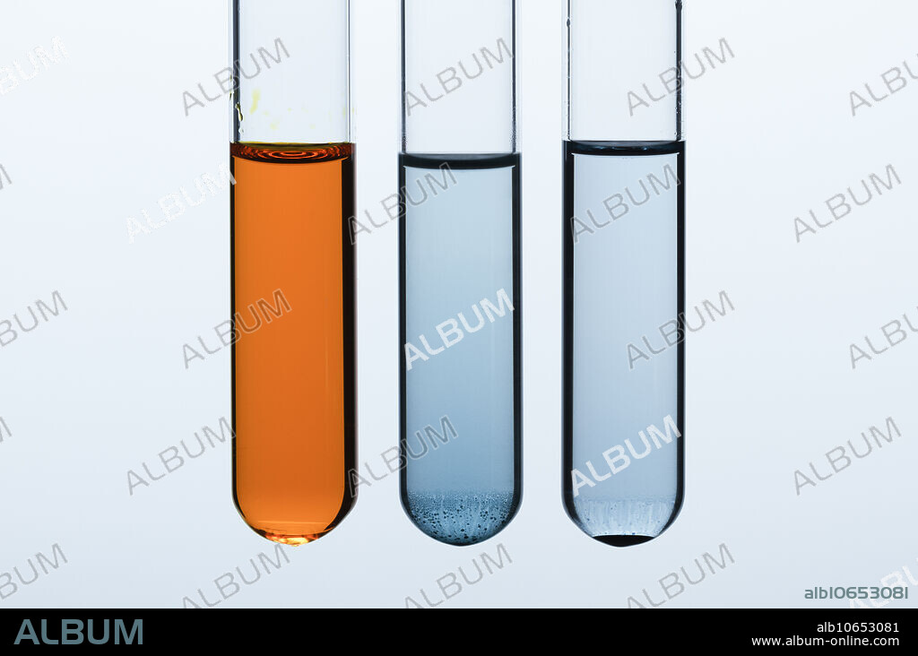 Oxidation of alcohols. Oxidation of a primary and secondary alcohols by potassium dichromate (VI) (K2Cr2O7). In the process chromium is reduced from +6 oxidation state to +3 oxidation state. This is physically observed as a colour change from orange to green to blue. Here 0.4 mL of 0.23M solution of potassium dichromate acidified with sulfuric acid (H2SO4) was added to two test tubes each containing 6.5 mL of ethanol (centre, C2H5OH) and isopropanol (right, C3H7OH). Ethanol is a primary alcohol and isopropanol is a secondary alcohol. A test tube with 0.25 M solution of potassium dichromate (VI) (left, orange) is included as a reference.