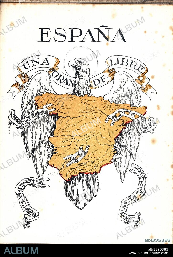 Dibujo alegórico de España "una, grande y libre", publicado en la obra "Acordaos", de José María Torrents, editado en Barcelona en 1942.