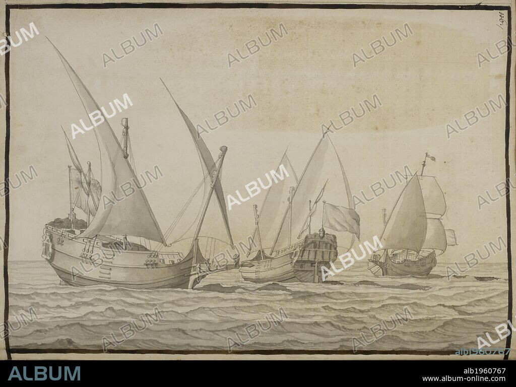 EDWARD DUMMER. Sailing boats on the Mediterranean seas. Sketch. Ships with different shaped sales. Triangular shapes. . A VOYAGE into the Mediterranean seas,. England 1685. A VOYAGE into the Mediterranean seas, containing  (by way of journall) the viewes and descriptions of ...  lands, cities, towns, and arsenalls, their seuerall planes  and fortifications, with diuers perspectives of particular  bvildings . . . together with the description of 24 sorts  of uessells of common vse in those seas.... Finished  in the yeare 1685 by Edmund Dummer. Source: Kings 40 81v. Language: English.