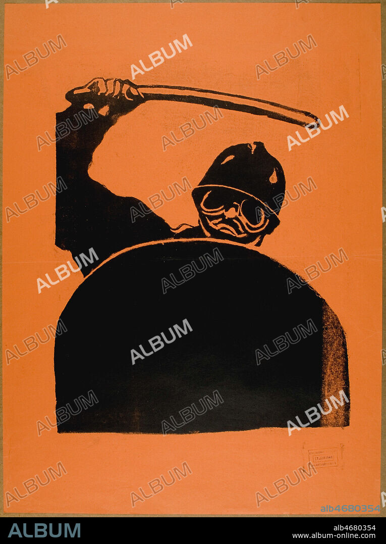 CRS matraquant (sans la graphie 'SS' sur le bouclier) . Affiche politique datee du 13 juin 1968 realisee par Jacques CARELMAN (ADAGP) pour l'Ecole nationalesupereieure des Arts decoratifs. Credit : Collection privee. Dixmier/Kharbine-Tapabor.