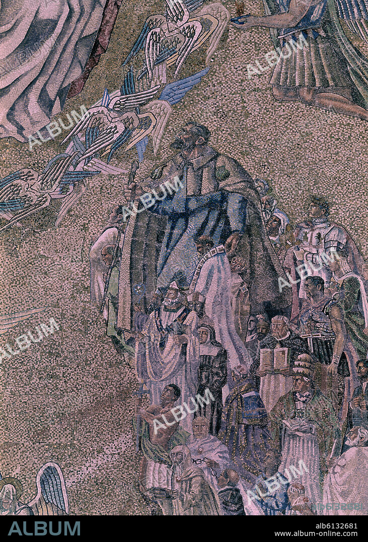 SANTIAGO PADROS (1918-1971). DETALLE DE LA CUPULA DE MOSAICO REALIZADA ENTRE 1951 Y 1955 - LOS CONFESORES DE LA FE - DETALLE DEL APOSTOL SANTIAGO Y DE FERNANDO III EL SANTO.