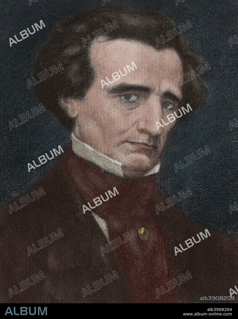 Hector Berlioz (1803-1869). French Romantic composer. Portrait. Engraving. Later colouration.