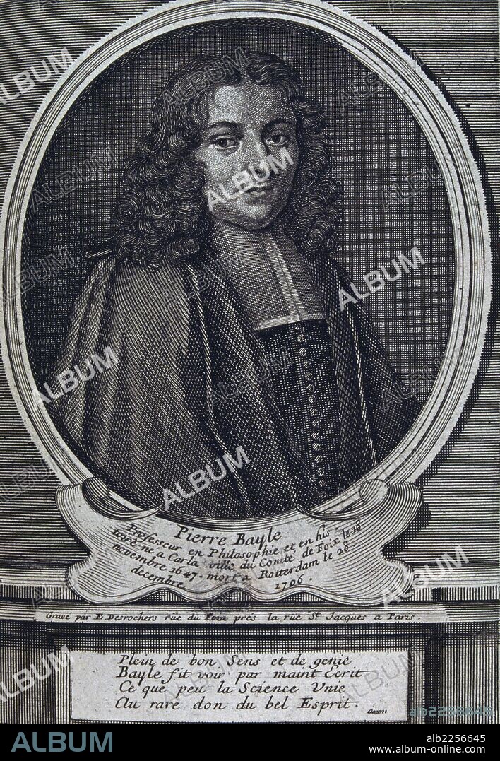 BAYLE, PIERRE. FILOSOFO FRANCES , 1647 - 1706. GRABADO.BIBLIOTECA NACIONAL . MADRID. SFGP / © KORPA.