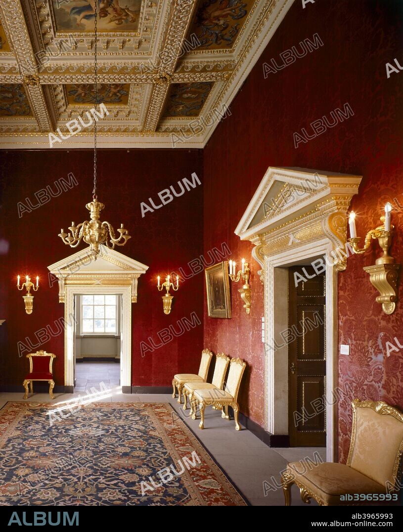 Chiswick House, London, c1990-2010. The Red Velvet Room. Chiswick House is a Palladian villa in Burlington Lane, Chiswick, west London, designed by Lord Burlington, and completed in 1729. Today the house is a Grade I listed building, and is maintained by English Heritage.