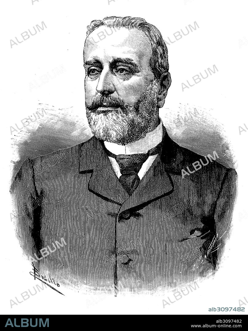 Planas Casals, Manuel (1837-1907), político y abogado del partido liberal-conservador. Grabado de 1890.