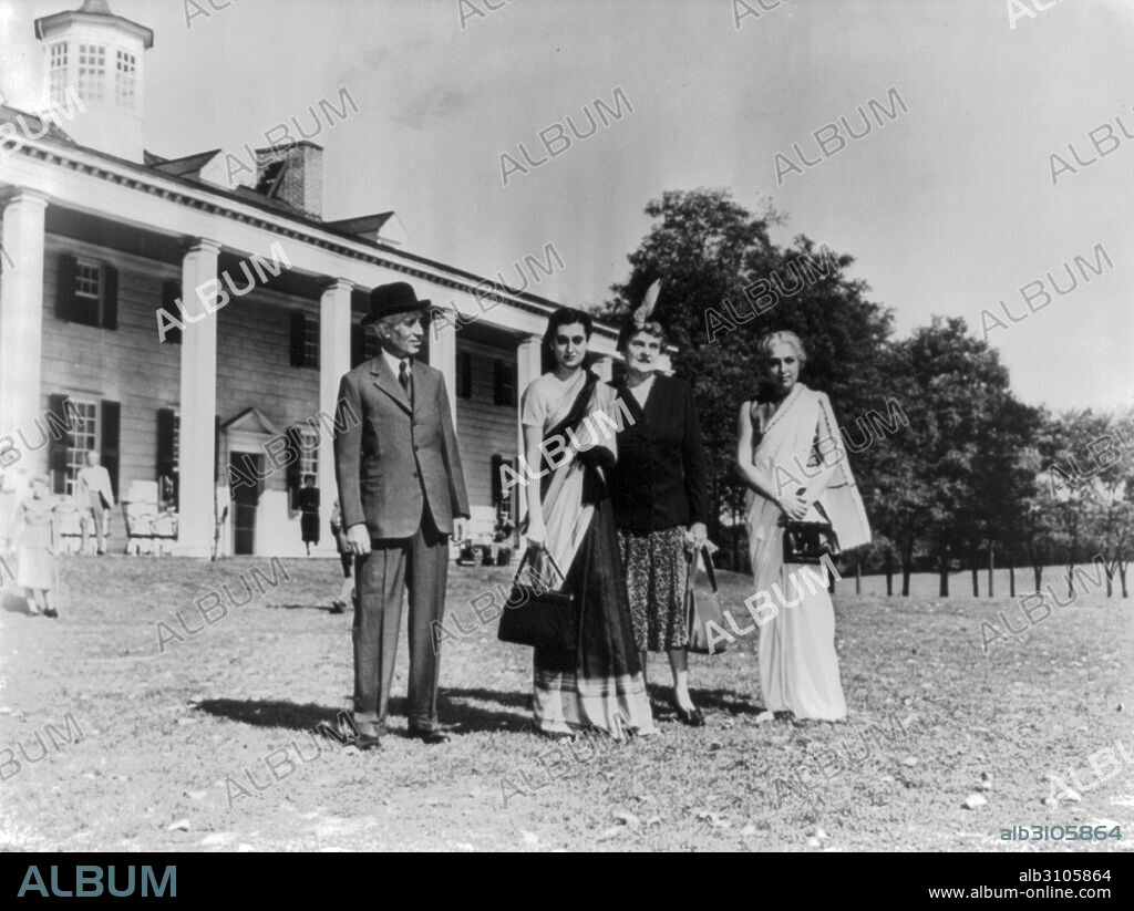 Jawaharlal Nehru Prime Minister of India with his daughter Indira Gandhi and his sister at Mount Vernon, in USA, 1949.