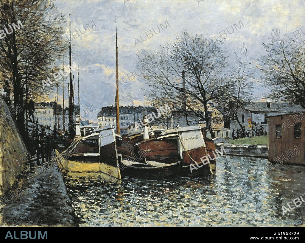 Barges on the Canal Saint Martin, 1870, by Alfred Sisley (1839-1899).