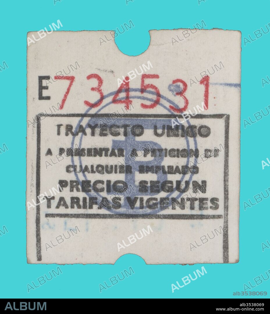 Barcelona. Transporte público. Billete número 734531 de Transportes de Barcelona. Año 1980.