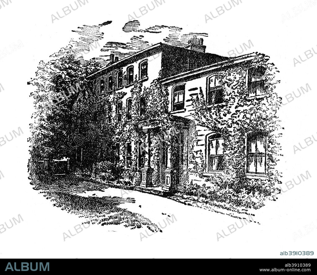 Charles Darwin's house in Downe, Kent. A 20th-century illustration of Down House, the home of English naturalist Charles Darwin (1809-1882), which was built in the early 18th century. Formerly in Kent, it is now part of Greater London.