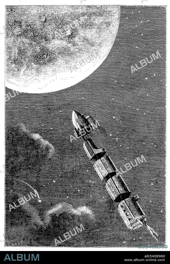 Projectile. From the Earth to the Moon is an 1865 novel by Jules Verne. It tells the story of the Baltimore Gun Club, and their attempts to launch 3 people in a projectile to land on the moon. The story is notable in that Verne attempted to do calculations as to the requirements for the cannon and some of his figures are remarkably accurate. The sequel, Around the Moon, deals with what happens to the 3 men in their travel from the Earth to the Moon. It was later combined with From the Earth to the Moon to create A Trip to the Moon and Around It. Illustration by Émile-Antoine Bayard and Alphonse de Neuville, 1872.