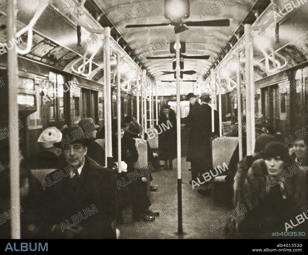 Interior of an Eighth Avenue subway carriage, New York, USA, early 1930s.