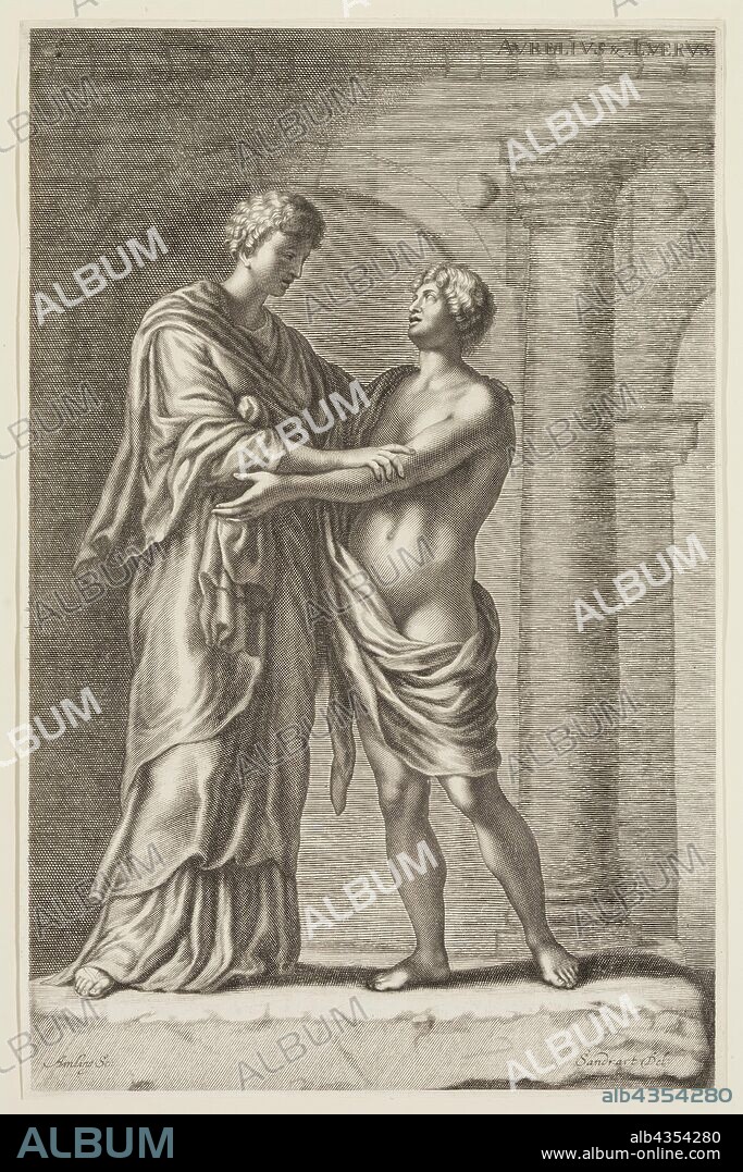 Karl Gustav von Amling, German, 1651-1702, after Joachim von Sandrart I, German, 1606-1688, Marcus Aurelius and Lucius Verus, ca. 1675, engraving printed in black ink on laid paper, Plate: 13 × 8 1/2 inches (33 × 21.6 cm).