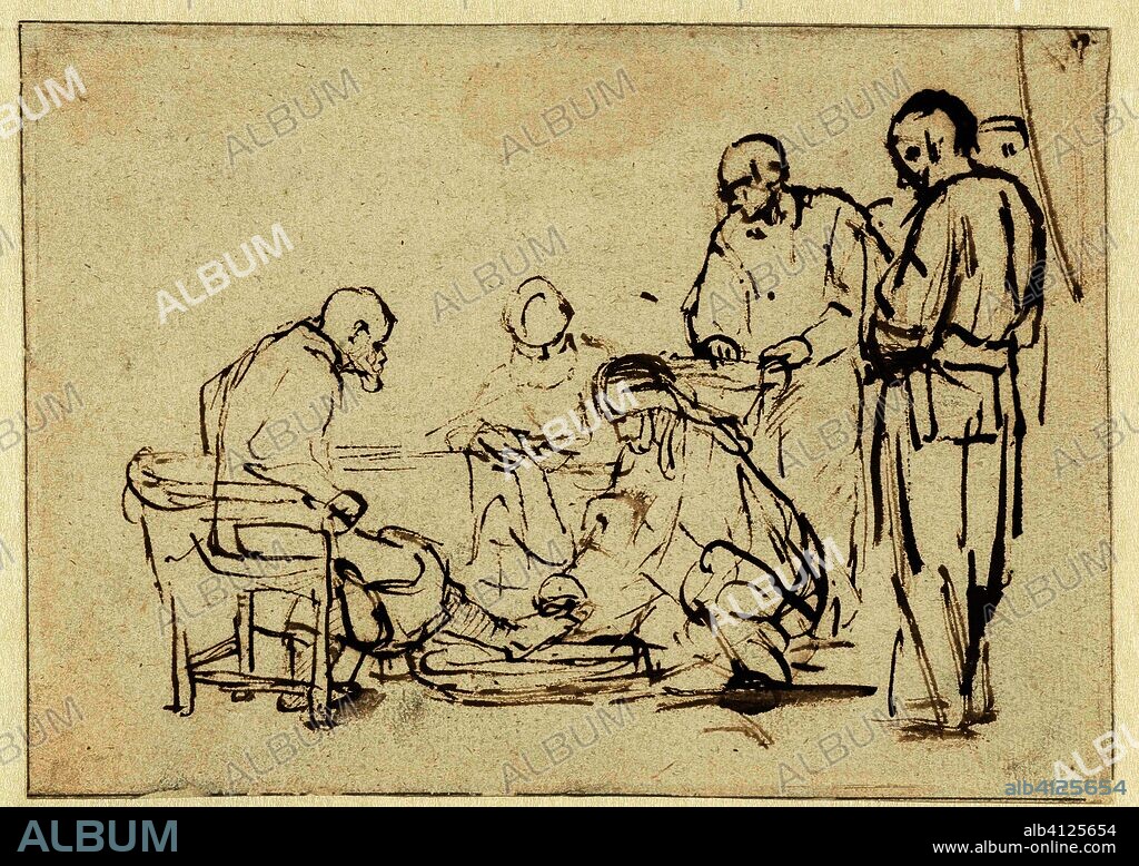 Christ Washing the Disciples' Feet. Draughtsman: Rembrandt van Rijn. Dating: c. 1645 - c. 1650. Place: Amsterdam. Measurements: h 157 mm × w 221 mm.