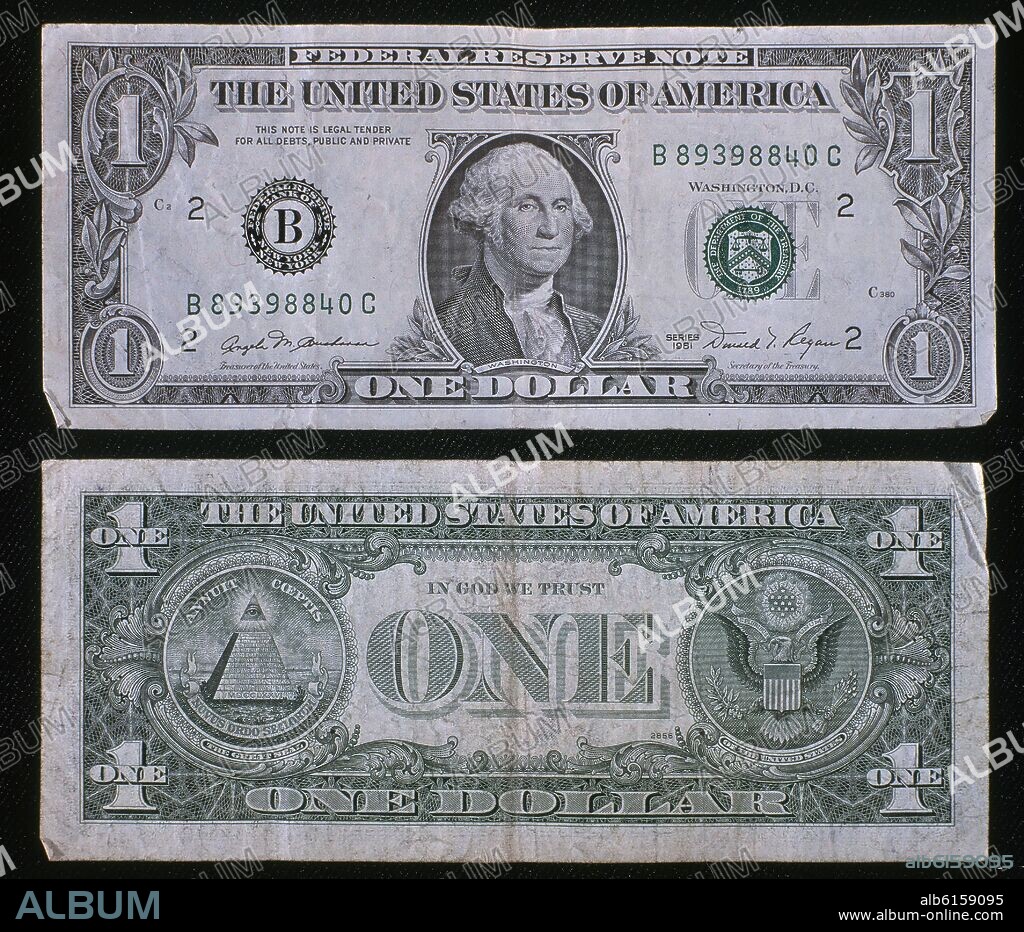 ANVERSO Y REVERSO DE UN BILLETE DE DOLAR.