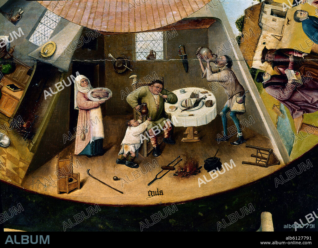 JHERONIMUS VAN AKEN-EL BOSCO-J. BOSCH. MESA DE LOS PECADOS CAPITALES - 1480 - DETALLE DE LA GULA - GOTICO FLAMENCO.