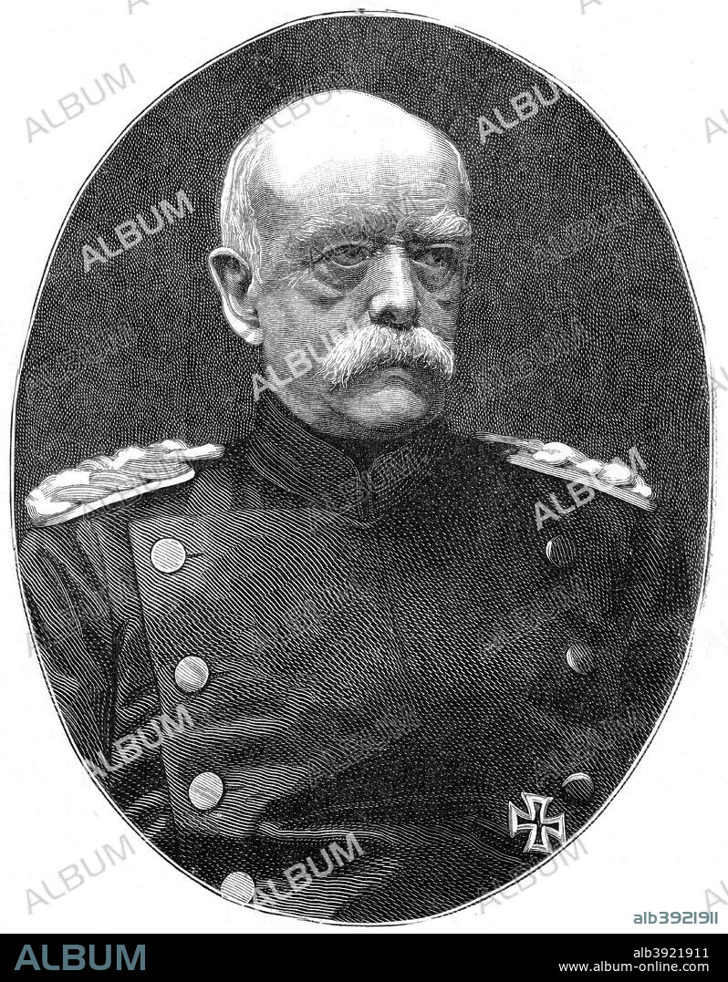 Otto von Bismark, 19th century German statesman, (1900). Prince Otto von Bismarck-Schönhausen, Duke of Lauenburg (1815-1898), was Chancellor of Prussia and architect of modern Germany. His ambition was to unify the various independent German states into a single nation under Prussian leadership. The catalyst to bringing this about was the Franco-Prussian War of 1870, when the other German states fought alongside the Prussians. France was defeated, and in 1871, the German Empire was established, with Bismarck as Chancellor.. A print from The Life and Times of Queen Victoria, by Robert Wilson, Volume IV, Cassell and Company, London, Paris, New York, Melbourne, 1900.