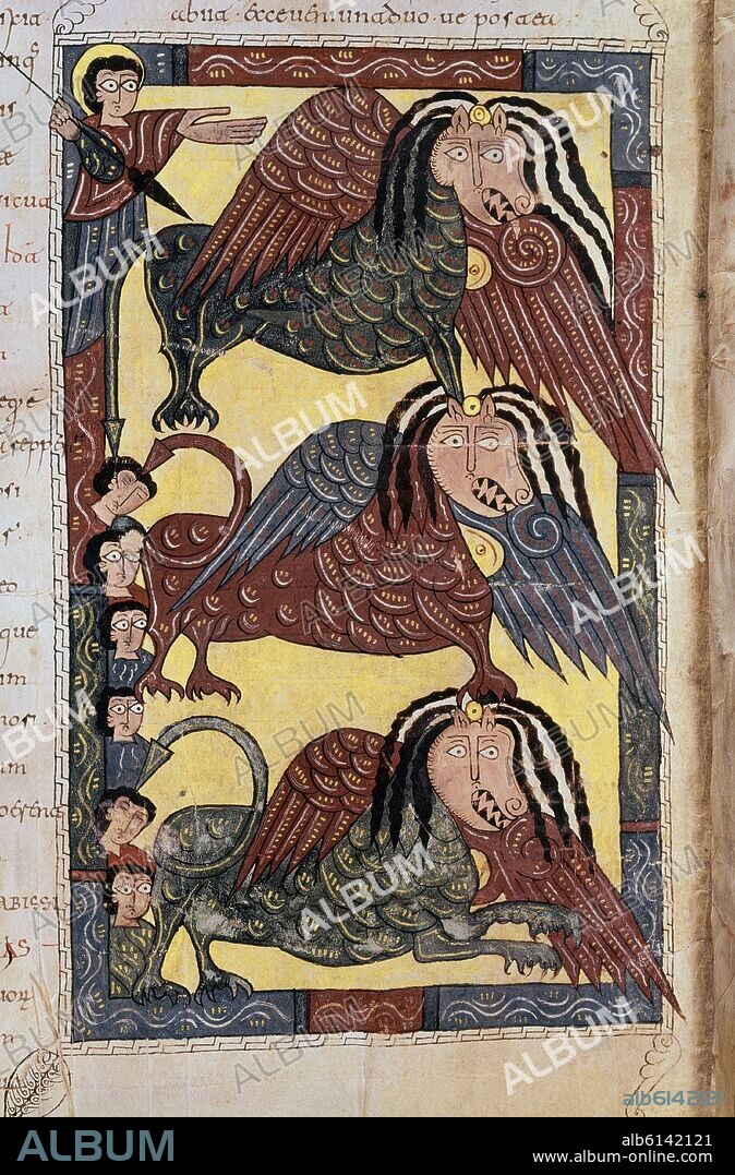 BEATO DE LIÉBANA. COMENTARIOS AL APOCALIPSIS - MONSTRUOS INVADIENDO LA TIERRA - BEATO DEL ESCORIAL - SIGLO X.