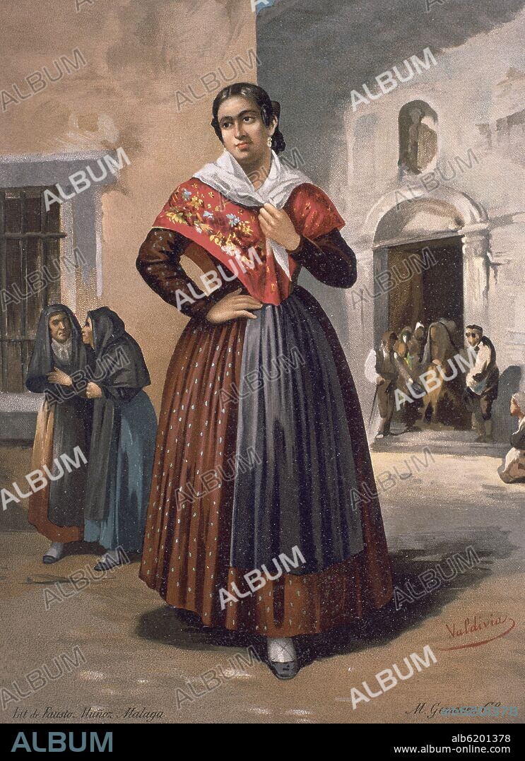 VALDIVIA. MUJER RIOJANA - SIGLO XIX - LITOGRAFIA DE FAUSTO MUÑOZ.