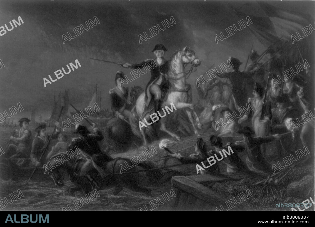 Entitled: "Washington's retreat at Long Island." The Battle of Long Island, also known as the Battle of Brooklyn or the Battle of Brooklyn Heights, fought on August 27, 1776, was a defeat for the Continental Army under General George Washington and the beginning of a successful campaign that gave the British control of the strategically important city of New York. It was the first major battle of the American Revolutionary War to take place after the United States declared independence on July 4, 1776. In terms of troop deployment and fighting, it was the largest battle of the entire war. Washington and the Continental Army were driven out of New York entirely after several more defeats, and forced to retreat through New Jersey and into Pennsylvania. Lithograph published by The Werner Company, 1899.