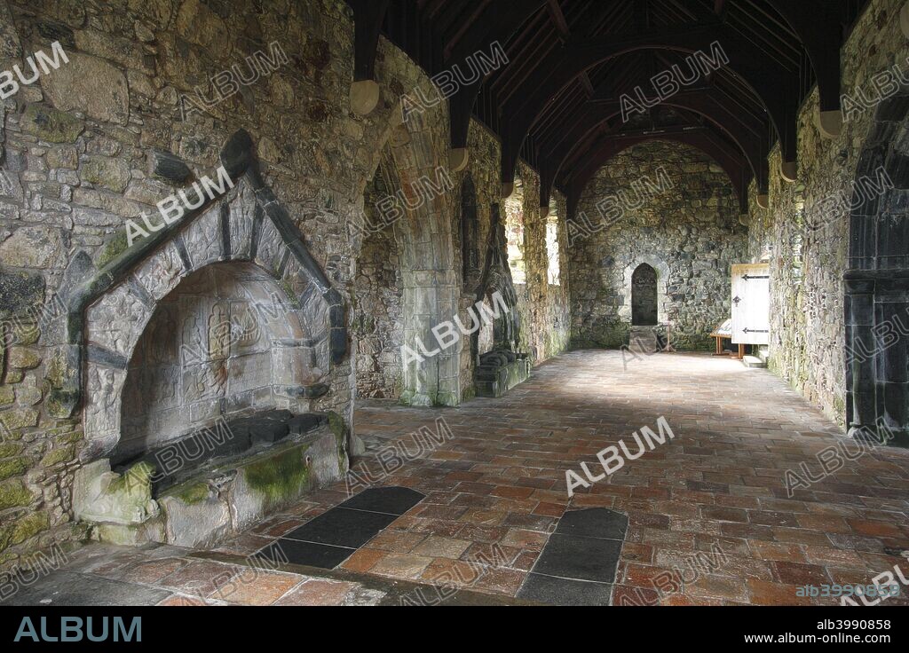 St Clement's Church, Rodel, Isle of Harris, Outer Hebrides, Scotland, 2009. Interior view showing the wall tomb of Alexander MacLeod. St Clement's Church was built in the 16th century for the Chiefs of the Harris branch of the Clan MacLeod. It was a Catholic church and was dedicated to Pope Clement I. It fell into disuse after the Reformation, although the MacLeods continued to use the churchyard as a burial site. The church was restored in the late 19th and early 20th century and is in the care of Historic Scotland.