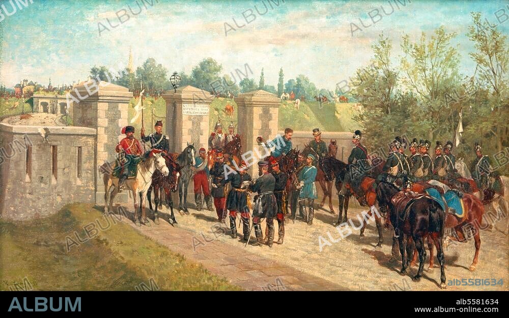 Deutsch-französischer Krieg 1870/71. Kapitulation der französischen Armee bei Sedan. "Kapitulation von Sedan" (Verhandlung zwischen Hauptmann Zingler und General Wimpffen am 2. Sept. 1870 vor Sedan). Gemälde, 1870, von Heinrich Lang (1838-1891). Öl / Leinwand, 31,2 × 51,5 cm. Inv. Nr. BST 46. Kaiserslautern, Pfalzgalerie.