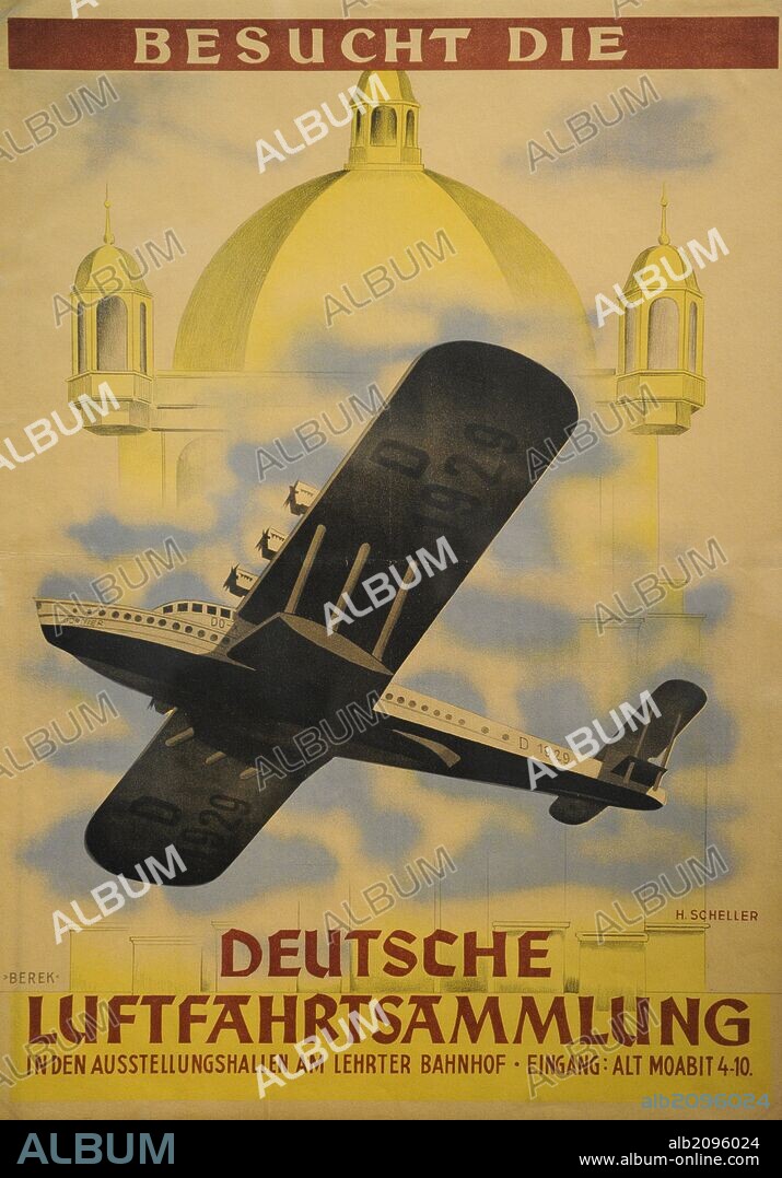 "Deutsche Luftfahrt Sammlung in Berlin" (La colección de la aviación alemana en Berlín). Cartel inagural del museo de aviación más extenso de su época, que abrió sus puertas en Berlín, 1936. Destruido durante la II G. M. Deutsches Technikmuseum. Berlin. Alemania.