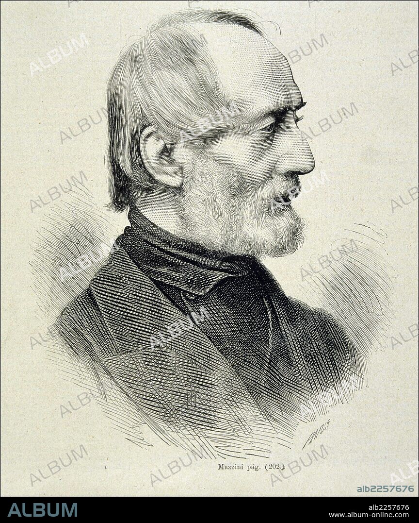MAZZINI , GIUSEPPE. POLITICO ITALIANO. 1805 - 1872. GRABADO RETRATO. ILUSTRACION ESPAÑOLA Y AMERICANA.
