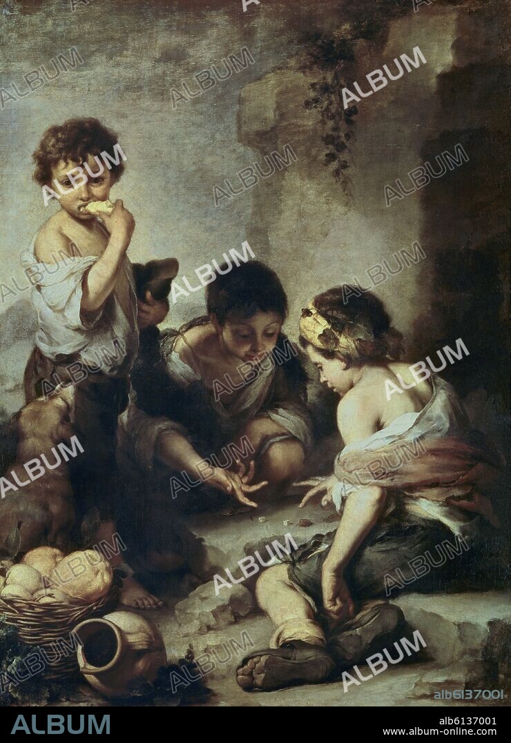 BARTOLOMÉ ESTEBAN MURILLO. NIÑOS JUGANDO A LOS DADOS - 1665/1675 - O/L 140x108 - PINTURA BARROCA ESPAÑOLA.