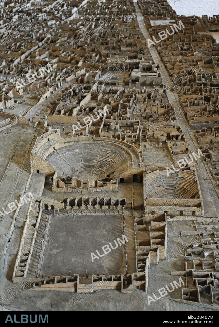 Gran maqueta de la ciudad romana de Pompeya. Empezó a construirse en el año 1861. Realizada a escala: 1: 100. Museo Arqueológico Nacional. Nápoles. Italia.