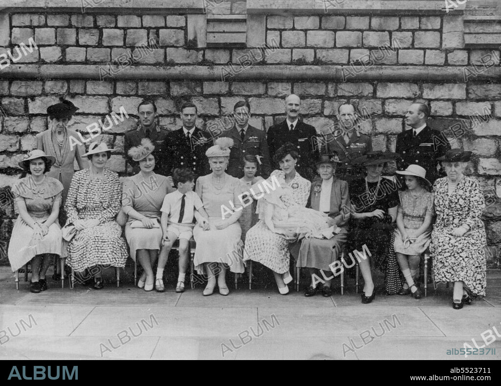 Christening Of The Duke And Duchess Of Kent's Baby.A photograph taken at the christening of the infant Prince George of Kent.Front row. Princess Elizabeth, Lady Patricia Ramsay, The Queen, Prince Edward, Queen Mary, Princess Alexandra, Duchess of Kent and the infant Prince, the Dowager Marchioness of Milford Haven, the Crown Princess Martha of Norway, Princess Margaret, and Princess Helena Victoria.Princess Marie Louise, Prince Bernhard of the Netherlands, the King, the Duke of Kent, King Haakon of Norway, King George of the Hellenes and Prince Olaf of Norway. August 05, 1942. (Photo by Sport & General Press Agency Limited).