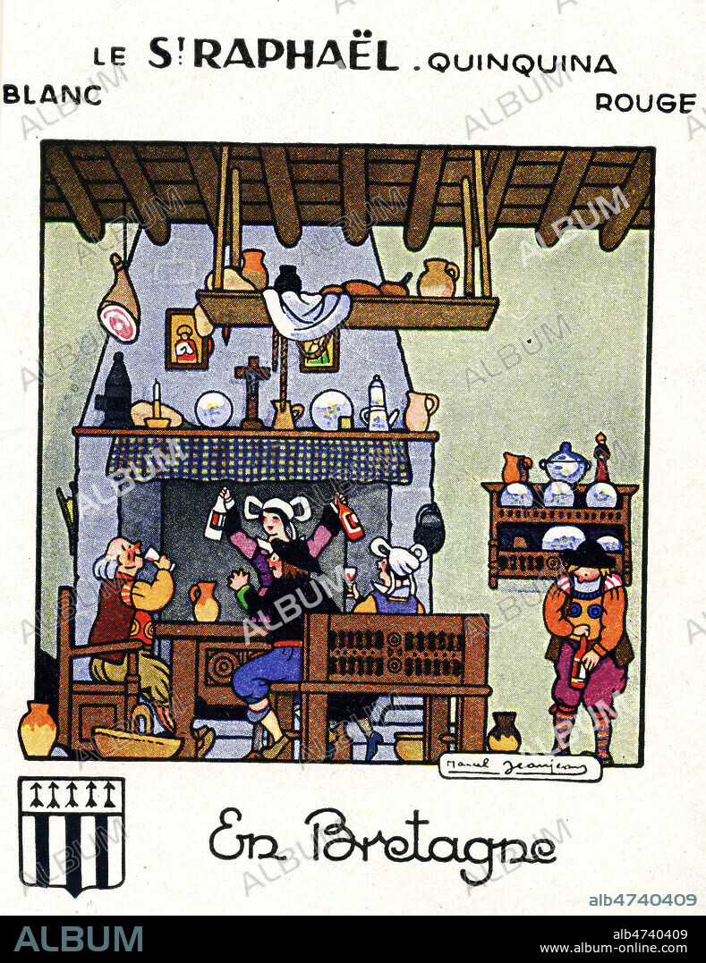 'Le St Raphael quinquina en Bretagne'. Brochure publicitaire pour la quinquina Saint Raphael de 1926. Illustration de Marcel JEANJEAN (1893-1973)(ADAGP). Credit : Collection IM/KHARBINE-TAPABOR.