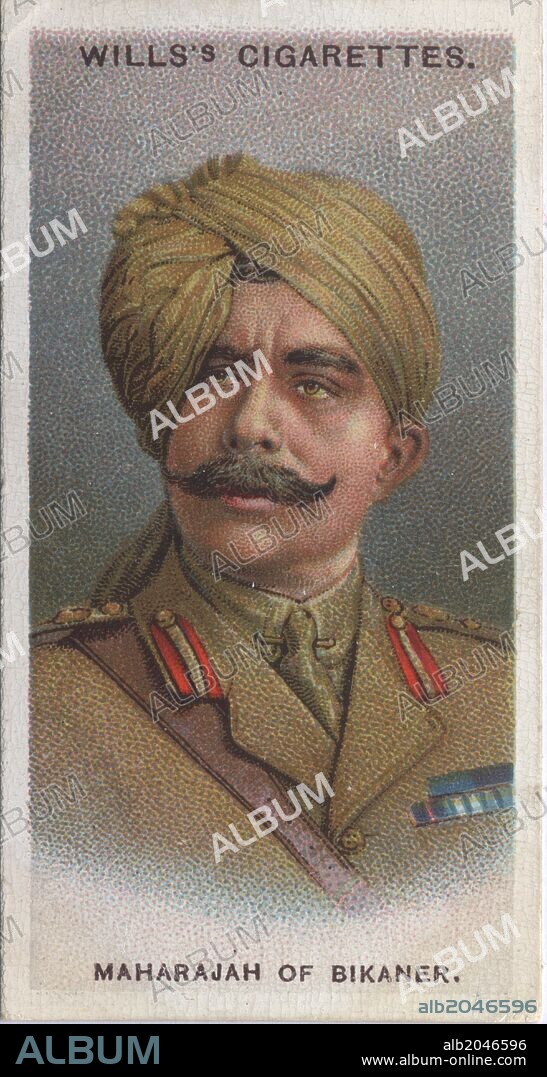 His Highness General Sir Maharaja Ganga Singh (3 October 1880, Bikaner-2 February 1943, Bombay) was the ruling Maharaja of the princely state of Bikaner (in present-day Rajasthan, India) from 1888 to 1943, he was the only non-Anglo member of the British Imperial War Cabinet during World War I.