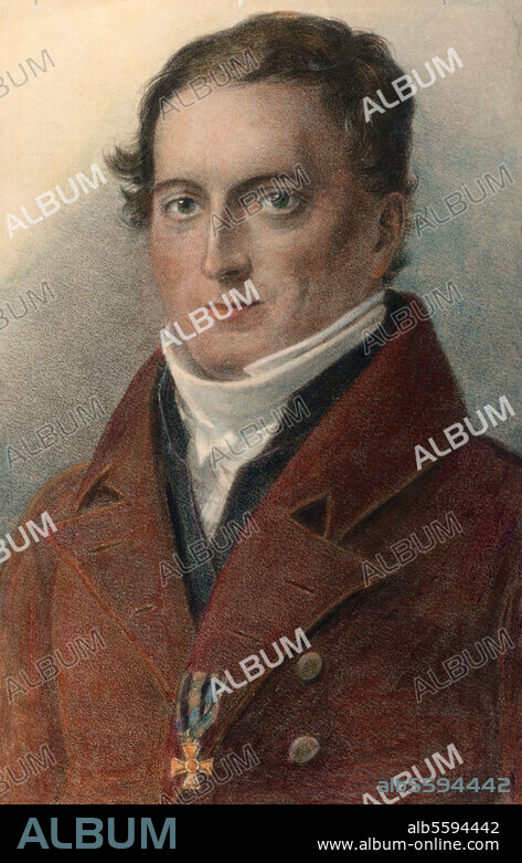 Herbart, Johann Friedrich Philosoph und Pädagoge Oldenburg 4.5.1776 - Göttingen 14.8.1841. Porträt. Lithographie, koloriert, nach dem Gemälde von C.H.Steffens.