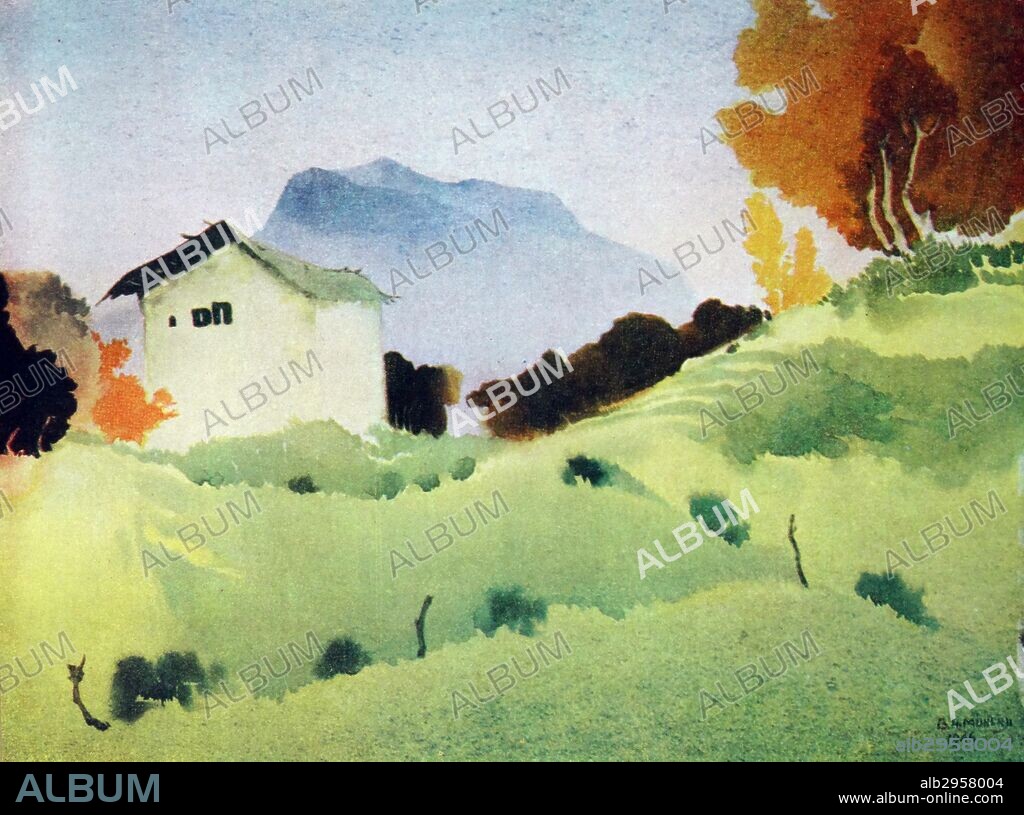 Landscape 1946 by Binod Behari Mukherjee (1904 – 1980); Indian artist from West Bengal state. Mukherjee was one of the pioneers of Indian modern art and a key figure of Contextual Modernism.