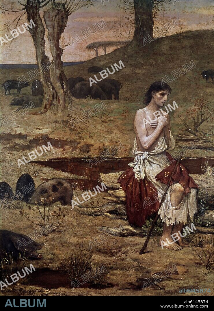 PIERRE PUVIS DE CHAVANNES. EL HIJO PRODIGO CUIDA CERDOS - PARABOLA - SIGLO XIX.