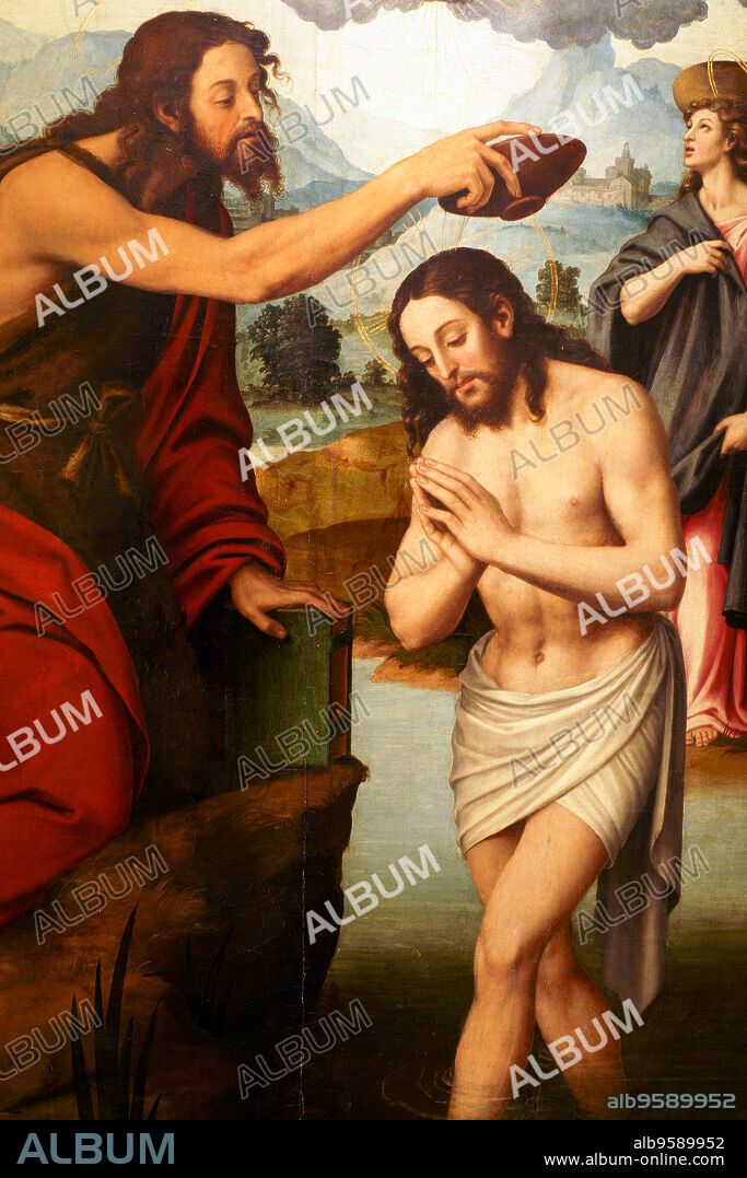 Bautismo de Jesús. c 1540-1545. Joan de Joanes (Vicenç Macip). Óleo sobre tabla.Museo diocesano (Museu diocesà).Centro historico.Palma.Mallorca.Baleares.España.