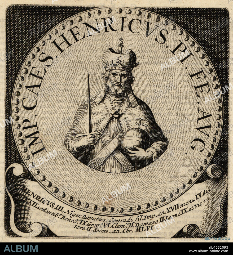Holy Roman Emperor Henry III, 1017-1056. Henricus III Niger, the Black, the Pious, Duke of Bavaria, Salian Dynasty. Copperplate engraving from Abraham Bogaerts De Roomsche Monarchy, The Roman Monarchy, Francois Salma, Utrecht, 1697.