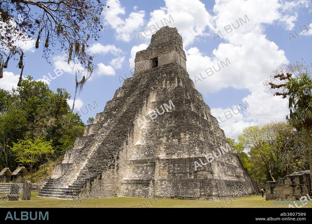 Tower I, one of the remaining architectural structures of the ancient Mayan civilization, Gran Plaza, Tikal, Guatemala.