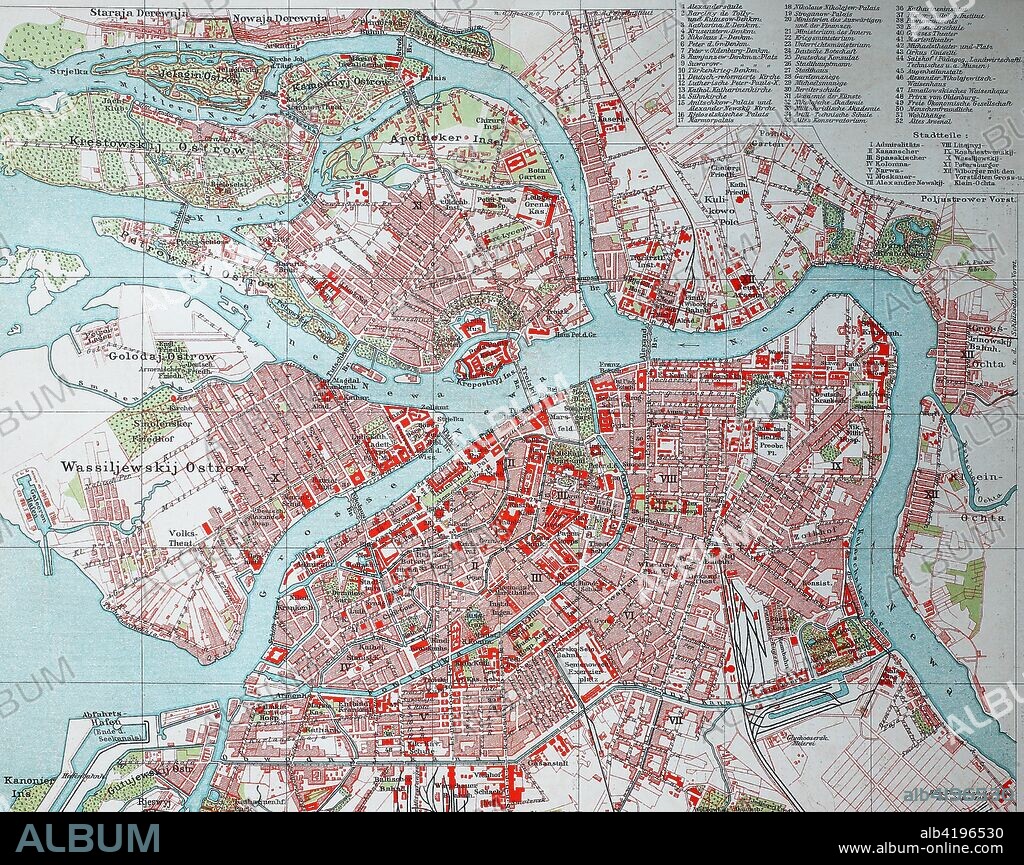 Stadtplan von St. Petersburg, Russland, 1895, city map of Sankt Petersburg, Russia, digital improved reproduction of an original print from the year 1895.