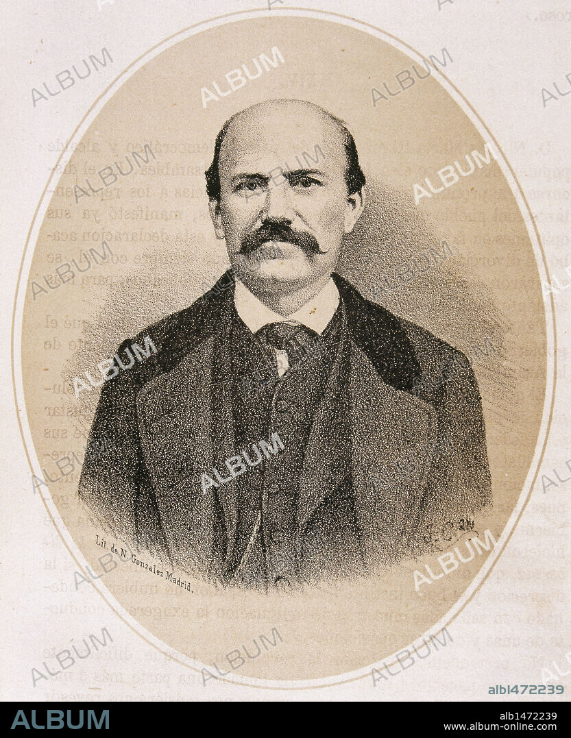 MANUEL BECERRA BERMUDEZ (1823-1896). Político y matemático español. Tras la revolución de 1868 fue uno de los dirigentes de la facción demócrata que se declaró partidaria de la institución monárquica. Grabado S. XIX.