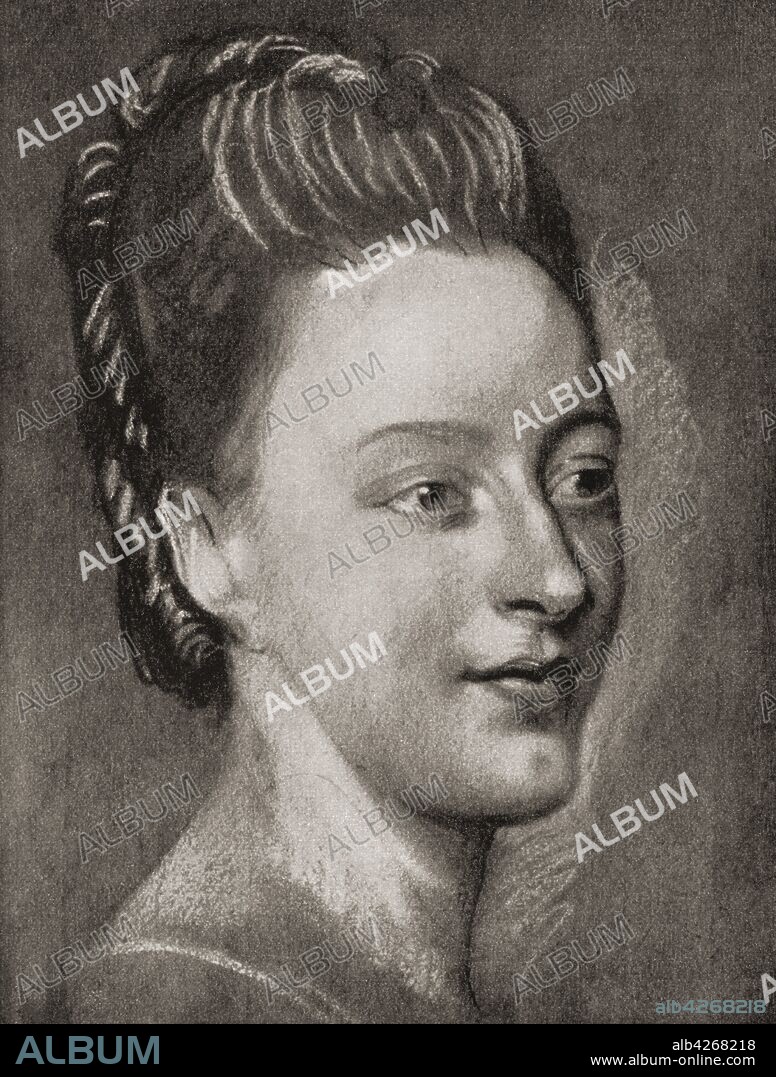 Isabelle de Charriere,  1740 – 1805,  aka Belle van Zuylen,  nee Isabella Agneta Elisabeth van Tuyll van Serooskerken,  and Madame Isabelle de Charriere Dutch letter writer and novelist of the Enlightenment After a work by French Rococo portraitist,  Maurice Quentin de La Tour,  1704 – 1788 From La Tour,  published 1920.