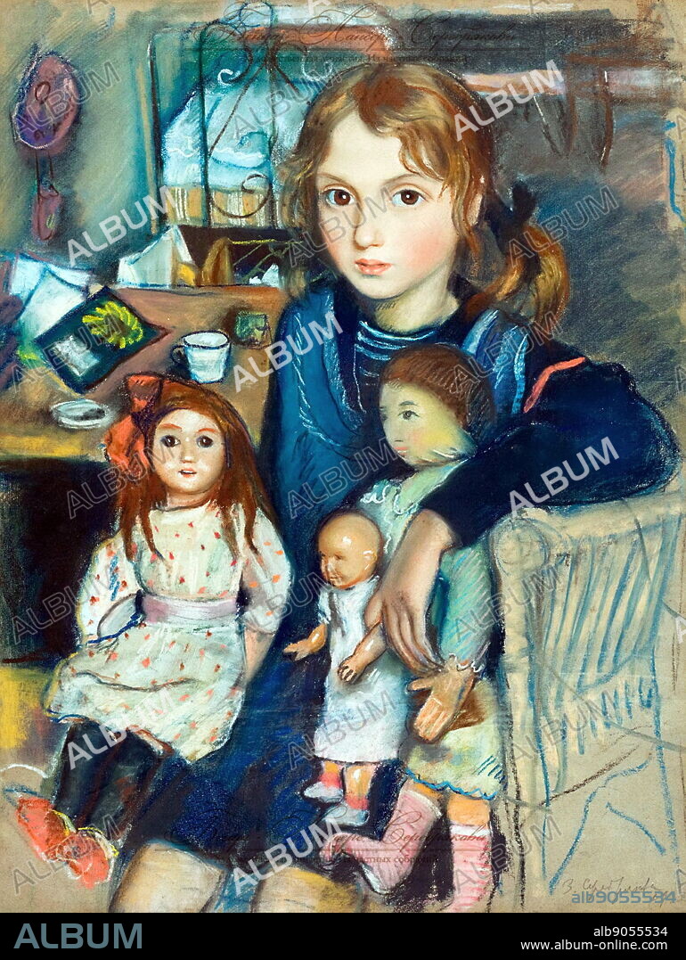 Katya by Russian artist Zinaida Serebriakova. Lived between 1884-1967. Zinaida Was among the first Russian female artists to gain recognition. The image shows a depiction of a young girl and her dolls.