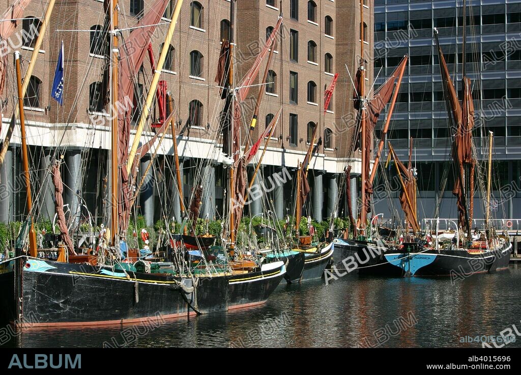 Sailing barges in St Katherine's Dock, London.